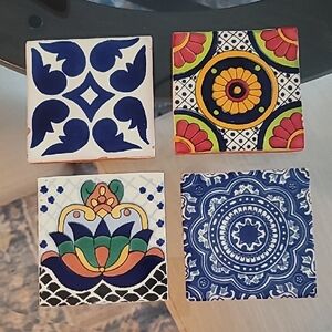 Hand-Painted Spanish Rustic Decorative Ceramic Tile Coasters